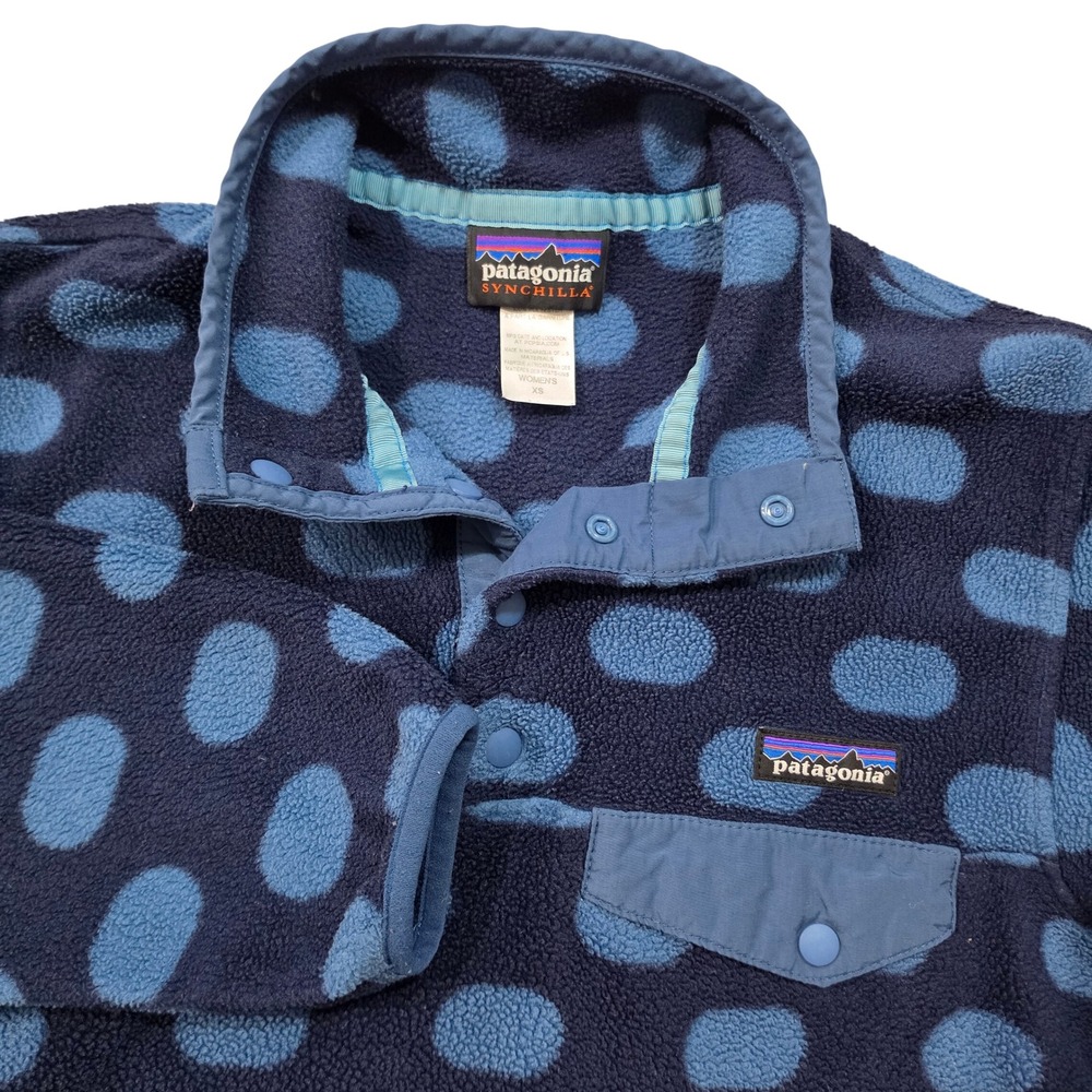 Patagonia Synchilla Snap-T Fleece Pullover Navy Blue Polka Dot Womens XS